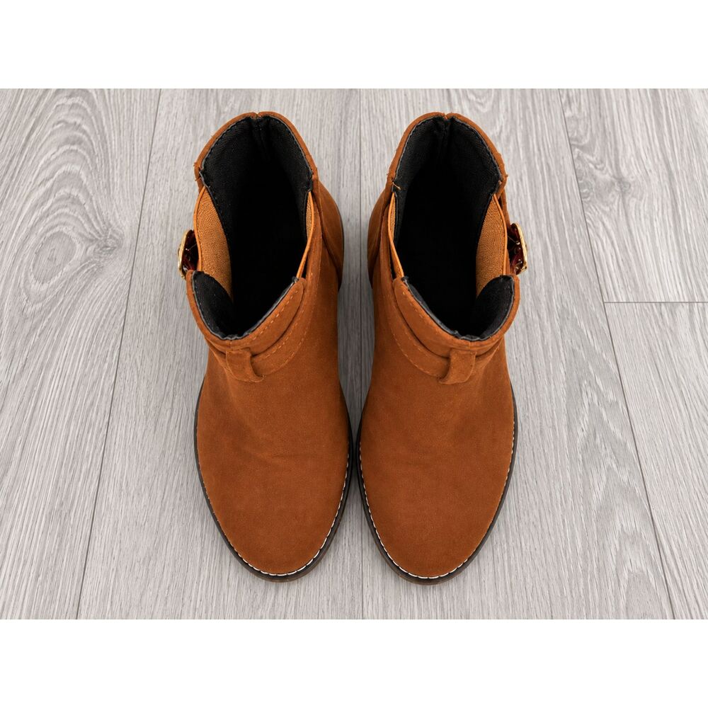 Brown Coastal Cowgirl Ankle Boots Boho Western Booties Low Block Heel Size 8.5